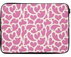 Laptophoes 14 inch - Hartjes - Print - Roze - Wit - Laptop sleeve - Binnenmaat 33x23 cm - Zwarte achterkant