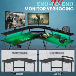 For The Win Hoekbureau - L-Vormig Game Bureau - 130x130x74 cm - Gaming Bureau met LED Verlichting - Incl. RGB Muismat - Monitor Standaard - Gaming Desk - Computer Tafel - Gaming Tafel — thumbnail 2