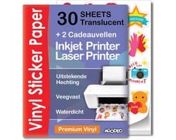 30 Translucent (Semi-Transparant) Vinyl Stickervellen A4 + 2 gift – Hoogwaardig Stickerpapier voor Inkjet & Laser Printer – Waterbestendig, Sneldrogend – Geschikt voor Cricut & DIY – Inclusief 2 Bonusvellen