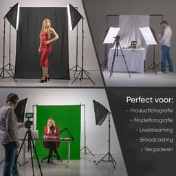 Pixetool Green Screen Doek 2,8 m x 1,8M met Achtergrondsysteem 2 x 2M - Fotostudio - Green Screen Studio - Greenscreens Doeken - Inclusief Zwart en Wit Achtergronddoek - Inclusief 4 klemmen — thumbnail 2
