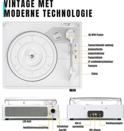 DD® Platenspeler met Speakers - Ingebouwde Speakers - Retro - 37x34x15cm - Retro Wit — thumbnail 2
