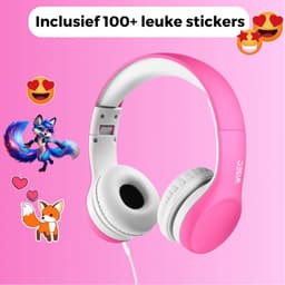 WiseQ Junior Kinderkoptelefoon met Draad – Koptelefoon Meisje – Koptelefoon Kind vanaf 3 Jaar – Hoofdtelefoon met Kabel – 85 dB Volumebegrenzer – Opvouwbaar – Met Stickers – Roze — thumbnail 6