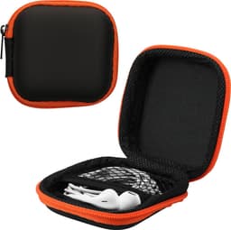 kwmobile Square Carrying Case for Earphones - Portable Storage Bag Pouch for Headphones Earbuds Small Objects with Zipper - Orange / Black — thumbnail 1