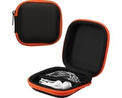 kwmobile Square Carrying Case for Earphones - Portable Storage Bag Pouch for Headphones Earbuds Small Objects with Zipper - Orange / Black