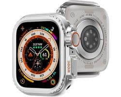 Stravo Titanium Metaal Case Hoesje – Geschikt voor Apple Watch 44mm – Full Cover Metaal Case / Beschermend Hoesje met Crown voor iWatch Series 4 / 5 / 6 & SE 1/2/3 – Geeft het uiterlijk van Apple Watch Ultra – Screenprotector Case (Mat Zilver)