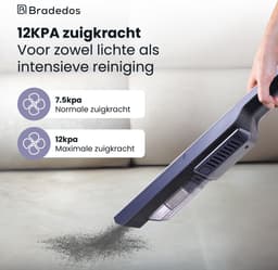 Bradedos® Kruimeldief snoerloos - Kruimelzuiger - Handstofzuiger - 12000PA - 3 Opzetstukken - Blauw — thumbnail 2