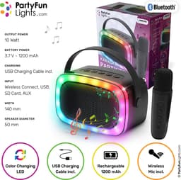 PartyFunLights mini karaoke set party speaker met microfoon zwart - Discoverlichting - Draadloos - Voor volwassenen en kinderen — thumbnail 5