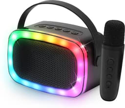 PartyFunLights mini karaoke set party speaker met microfoon zwart - Discoverlichting - Draadloos - Voor volwassenen en kinderen — thumbnail 1