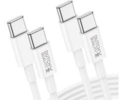 Dutch Quality® 2x 2 meter USB C naar USB C kabel geschikt voor smartphones, tablets, laptops, powerbanks, koptelefoons, camera’s en meer- oplader kabel USB C - USB C naar USB C kabel - Oplaadkabel - Lader – Laadkabel (2-pack)