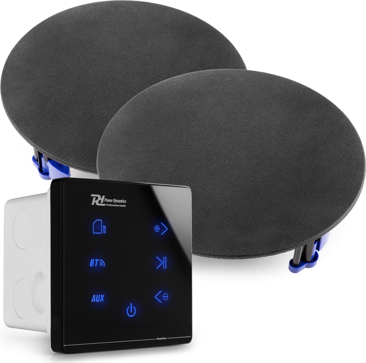 Power Dynamics Powerline A50B Set met inbouw audio versterker en 2 plafondspeakers - Zwart — afbeelding 1