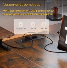 hoekbureau-L-vorm-120 x 80 x 88 cm-USB-oplaadpoort en stopcontact -gaming met rek-omkeerbaar-monitorrek voor kantoor-Bruin — thumbnail 4