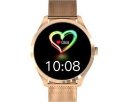 Belesy® Y8 Pro 2022 - Smartwatch Dames - Smartwatch Heren - Android - IOS - Horloge - 1.28 inch - Kleurenscherm - Stappenteller - Bloeddruk - Hartslag - 75+ Wijzerplaten - Sporten - Staal - Goud - Moederdag