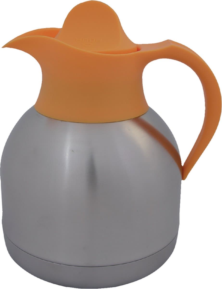 Thermoskan theekan 1liter roestvrijstaal gele dop — afbeelding 1