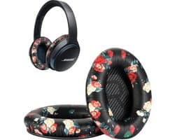 Set Oorkussens geschikt voor Bose QuietComfort 35 ii / 35 / 25 / 15 / 2 / Soundtrue - Soundlink Around-Ear AE2 / AE2W / AE2I - Oorkussens voor koptelefoon - Ear pads headphones zwart met bloemen
