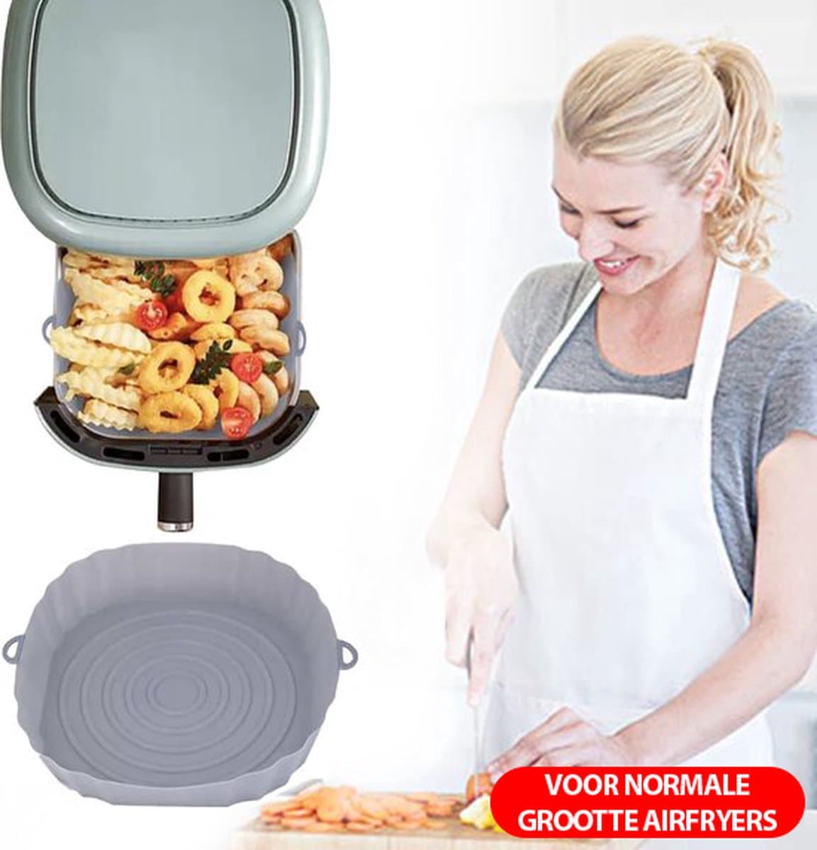Siliconen Airfryer Mandje Medium (18cm) – Grijs – Accessoires Voor Airfryer — afbeelding 1