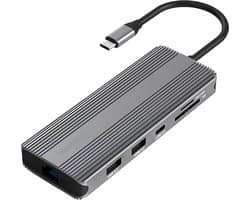 Professional Multipoort adapter met 2 x HDMI + 2 x USB 3.0 + Ethernet + Kaartlezer+ 2 x USB-C + 3.5mm audio