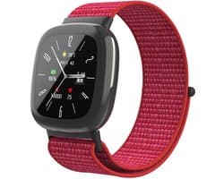 Strap-it Smartwatch bandje nylon met klittenband - Geschikt voor Fitbit Versa 4 / Fitbit Sense 2 - rood
