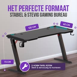 Avalo Gaming Bureau - 120x60x73 CM - Game Desk Met LED Verlichting - Gaming Desk - Tafel - Zwart — thumbnail 2