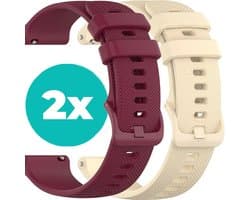 Smartwatch bandjes - 2 pack - Siliconen bandje - Donkerrood – Beige – 18mm bandje – set van 2 – Geschikt voor Vivoactive 4s / Garmin Venu 2s / Garmin Vivomove 3s