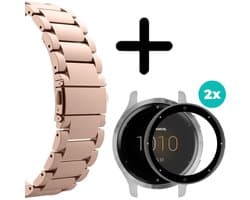 Smartwatch bandje - Stalen band (1x) – Screenprotector (2x) - stalen bandje - bescherming smartwatch scherm – Roestvrij stalen bandje - Bescherming Garmin Venu 2s scherm - Rose goud - 18mm bandje – set van 2 – Geschikt voor Garmin Venu 2s