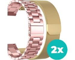 Smartwatch bandjes - 2 pack - Stalen band - Milanese band – Roze – Goud - 18mm bandje – set van 2 – Geschikt voor Vivoactive 4s / Garmin Venu 2s / Garmin Vivomove 3s - Milanees bandje - Stalen bandje