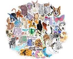 Grappige Dieren Sticker Mix | 50 Stuks | zeedieren, huisdieren, vogels, katten | Stickermix voor laptop, muur, fiets, skateboard, koelkast etc. | Geschikt voor kinderen