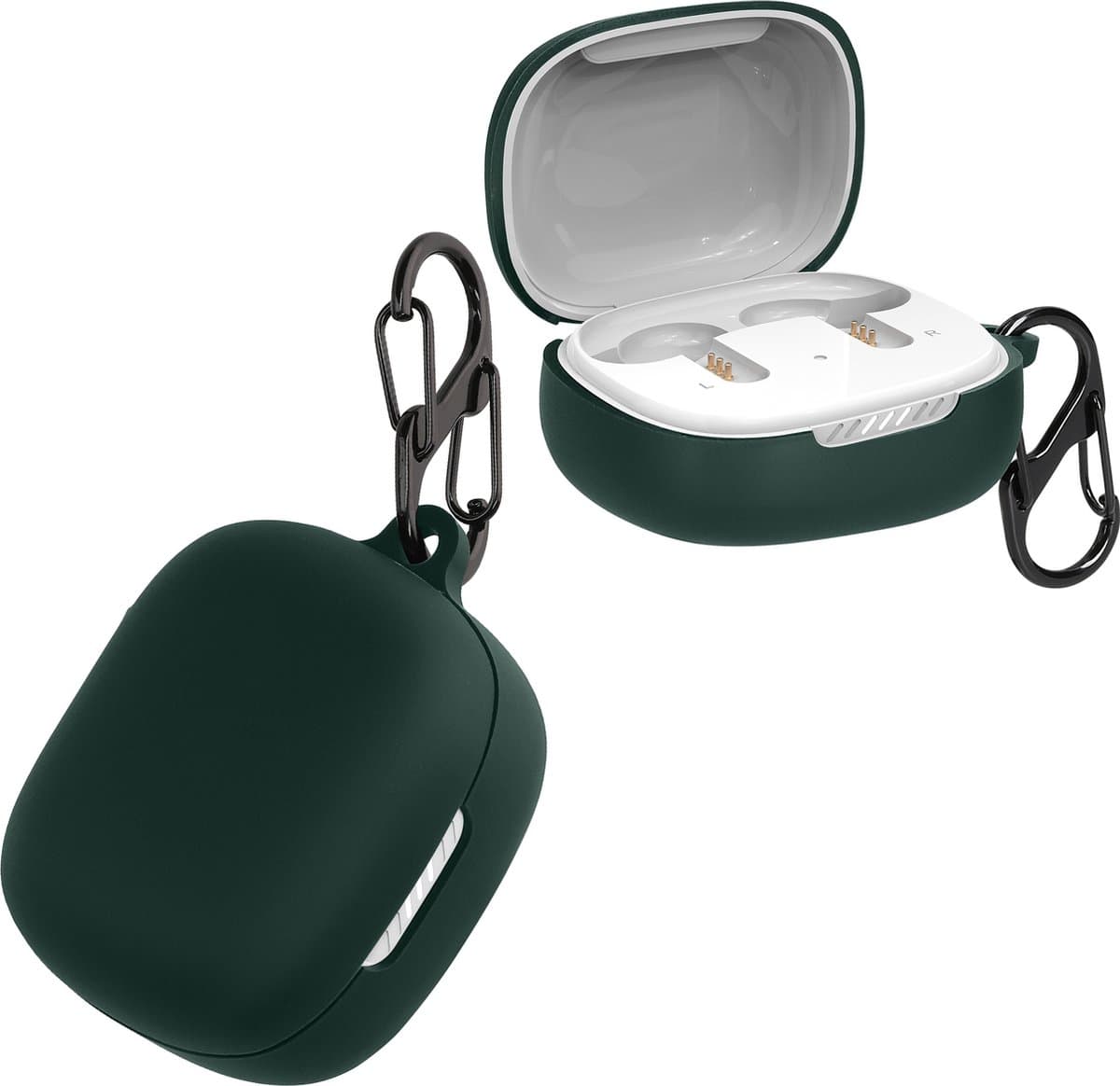 kwmobile cover voor oordopjes case - geschikt voor JBL Live Pro 2 TWS - Trendy beschermhoes draadloze oordopjes in donkergroen — afbeelding 1