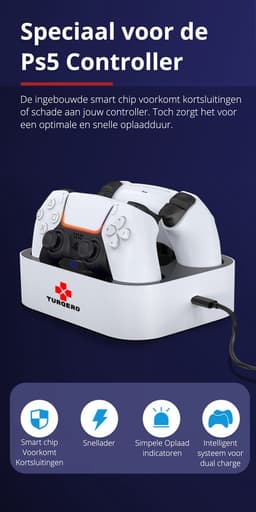 Turqero PS5 Oplaadstation - Playstation 5 controller oplader - Playstation 5 accessoires - Charging station - Draadloos - Geschikt voor twee PS5 controllers - Wit — thumbnail 2
