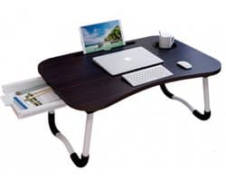 Bedtafel voor laptop, iPad, tablet, boek, huiswerk of ontbijt op bed / Opvouwbare laptop tafel met bekerhouder / 60x40x28 / hout / Zwart