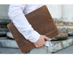 Exclusieve handgemaakte lederen A4-conferentiemap voor de veeleisende gebruiker- stijlvolle Laptop portfolio en schrijfmap van tijdloze elegantie en de hoogste kwaliteit' portfolio van echt leer - Cadeautje voor hem