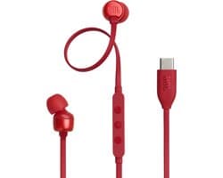 JBL Tune 310C - USB-C Oordopjes voor iPhone 15, 16 & 17 - Bedrade In-ear met Microfoon - Oortjes Bedraad - JBL Pure Bass - Android & Laptop - Rood