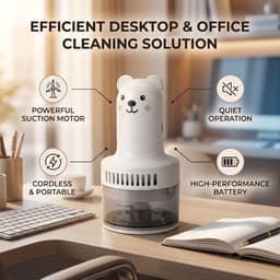 Bureaustofzuiger Mini - Handheld Reiniger - Bureau Schoonmaken - Stille Werking Draadloos - 14.5 cm Lengte - Wit — thumbnail 5