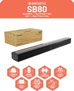 Oakcastle SB80 Split Soundbar - Bluetooth - HDMI ARC - Ingebouwde Subwoofer - Afstandsbediening - Zwart — thumbnail 2