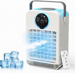 Luchtkoeler, Verdamper Mistventilator met 2-8 uur timer, 700ML Watertank, Draagbare Airconditioner, 3 Windsnelheden en 2 Miststanden, Persoonlijke Mini-conditioner voor Thuiskantoor Buiten - wit — thumbnail 1