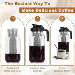 Dailygoods- Cold Brew Koffiezetapparaat 2000ml - Dikke Glazen Kan - Roestvrijstalen Filter - Lekvrij Deksel - Vaatwasmachinebestendig - Eenvoudig te gebruiken - Koffiekan — thumbnail 4