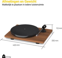 Pro-Ject E1 BT Bluetooth Platenspeler – met Phono Voorversterker – Handmatige Platenspeler – 33/45 RPM – LP Speler – AT3600L element – Walnoot — thumbnail 3