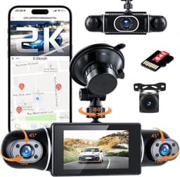 Dashcam voor auto - Zwart - 3 inch IPS-scherm - 4 Camera's met 360° Panorama en Nachtzicht - Met GPS en Wifi — thumbnail 1