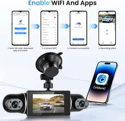 Dashcam voor auto - Zwart - 5 x 5 x 5 cm - 4-camera 360° met Nachtzicht en WiFi - Voor Veilig Rijden — thumbnail 3