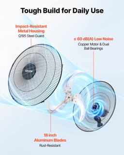VEVOR 59W Industriële Wandventilator 51 cm, 6,5 m/s Oscillerende Wandventilator met 3 Snelheden en Verstelbare Kantelhoek, Commerciële Industriële Ventilator voor Werkplaats, Garage, Magazijn, Sportschool, Zwart — thumbnail 4