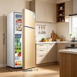 Koelkast met dubbele deur en vriesvak 88 liter inhoud ruimtebesparend ontwerp geschikt voor slaapkamers woonkamers keukens kantoren en studentenkamers Afmetingen 107*43*39 cm goud — thumbnail 4