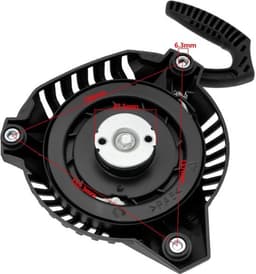 Terugslagstarter Zwart - Trekstarter - Compatibel met Fuxtec FX-RM1630/Fuxtec FX-RM5196PRO/Scheppach MP99-42 - Kunststof/Metaal - Eenvoudig te installeren - Afstand gaten 150/152,7/157 mm — thumbnail 2