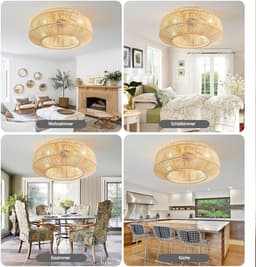 Plafondventilator met Verlichting – Stil – Afstandsbediening – 6 Snelheden – E27 – Rotan Bamboe — thumbnail 5