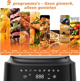 Airfryer - 6L inhoud - 1650W voor snel koken - 9 programma's - LED-display en warmhoudfunctie - metalen binnenzijde - olievrije Heteluchtfriteuse voor gezinsmaaltijden - receptenboek - gemakkelijk schoon te maken — thumbnail 4