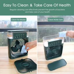 Deze 4-in-1 draagbare airconditioner combineert airconditioning, een ventilator, drie ventilatorsnelheden, een timer, een luchtbevochtiger (600 ml waterreservoir), USB-opladen, een luchtkoeler en een stille modus – in het zwart. — thumbnail 3
