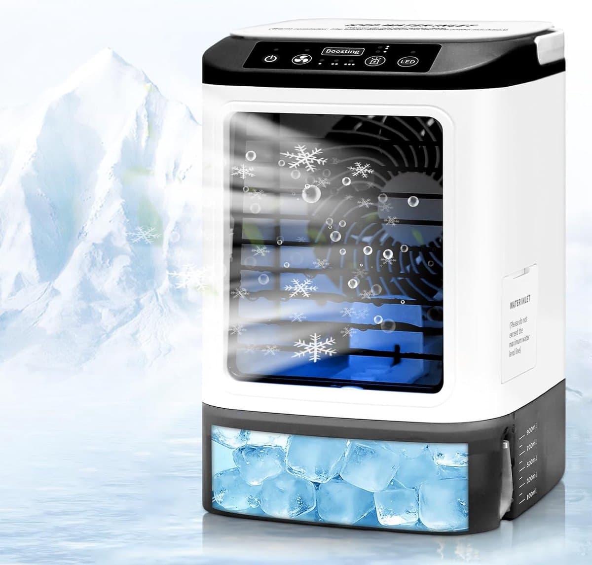 Draagbare verdampingsluchtkoeler / mini airco zonder afvoerslang / 900ml watertank / 4 ventilatorsnelheden / vernevelingsfunctie / 7 kleuren LED verlichting / stille USB luchtkoeler voor thuis / kantoor / reis / persoonlijke aircooler — afbeelding 1