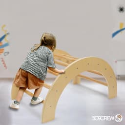 509 Crew Zoo 2-in-1 klimboog met glijbaan/klimplankset, indoor en outdoor speelhal, Montessori-klimrek, kleur: natuur — thumbnail 4