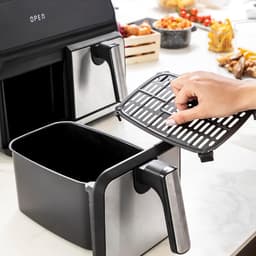 Dubbele Airfryer - Heteluchtfriteuse Frituurpan - Gezond Koken - Twee Manden - 8 Liter - Zwart RVS — thumbnail 5