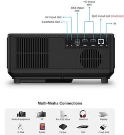 Mini Beamer - Projector - Digitale Beamer - Draagbaar - 1080P Projector - 4K Full HD - Met Auto Focus - 21000LM - 2500ANSI - AC100-240V / 50-60Hz - Android System - 205W - Zwart — thumbnail 1