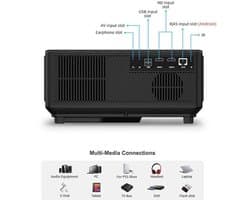 Mini Beamer - Projector - Digitale Beamer - Draagbaar - 1080P Projector - 4K Full HD - Met Auto Focus - 21000LM - 2500ANSI - AC100-240V / 50-60Hz - Android System - 205W - Zwart