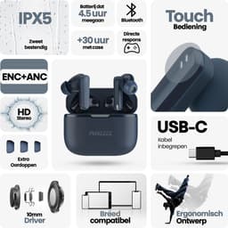 Phreeze TWS Pro 2 ANC - Bluetooth Oordopjes - Noise Cancelling Oortjes - Volledig Draadloze Oordopjes - Earbuds - Dubbele Ruisonderdrukking - Krachtige Bass & Hoge Geluidskwaliteit - Blauw — thumbnail 2